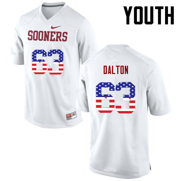 Youth Oklahoma Sooners #63 Alex Dalton College Football USA Flag Fashion Jerseys-White - Click Image to Close